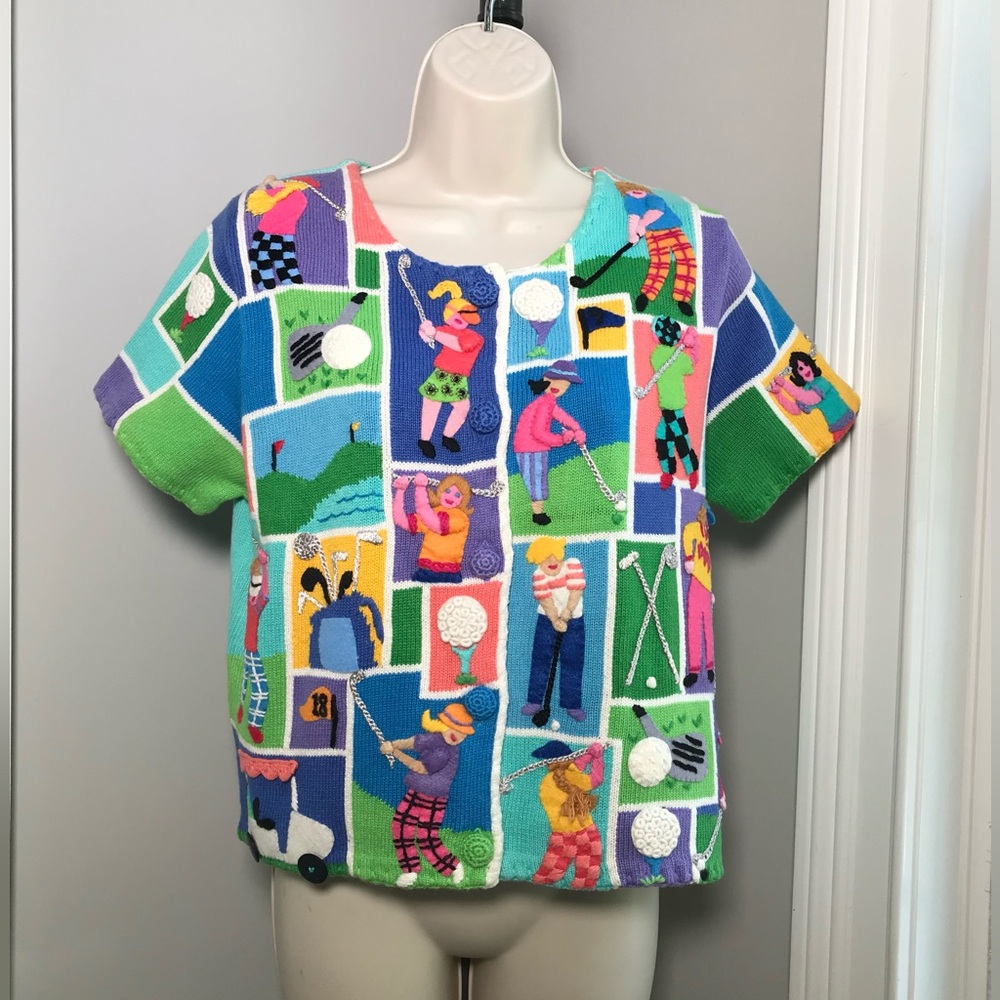 Vintage Michael Simon Golf Short Sleeve Sweater ~ Women’s Small NEW